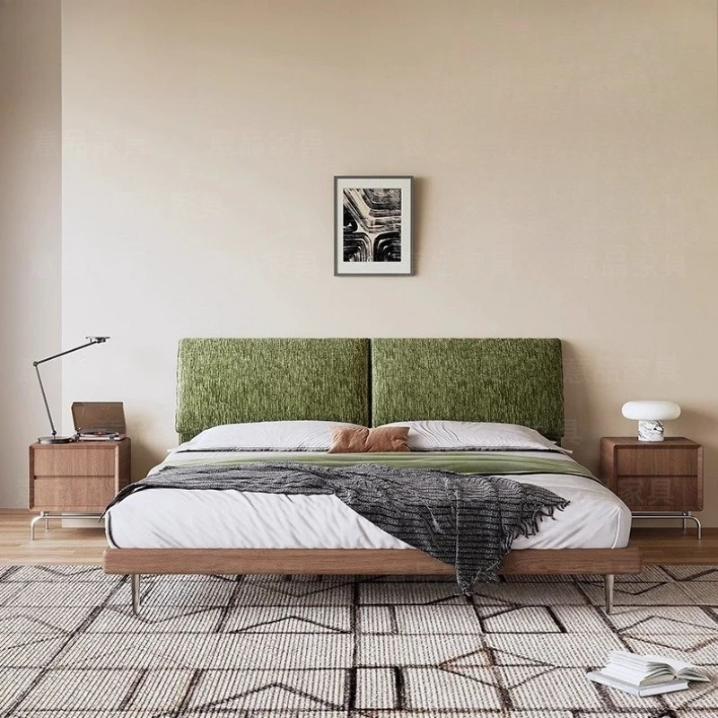 

Elephant Ear Bed Retro Cloth Bed Light Luxury Minimalist Solid Wood Bed Modern Minimalist Edge Double