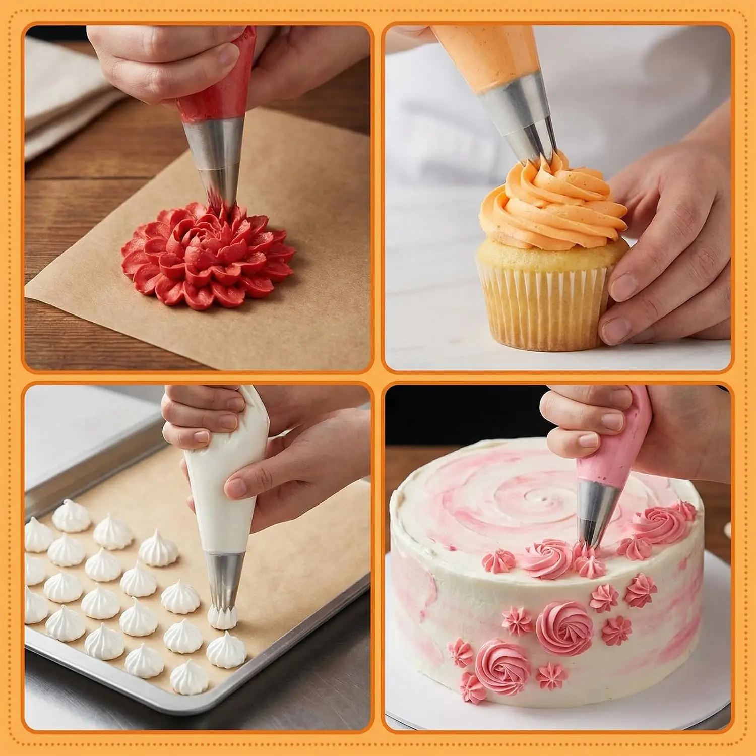 54PCS Cake Decorating Kit Stainless Steel Piping Tips Turntable Baking Tools for Frosting Icing Pastry Home Kitchen DIY Baking