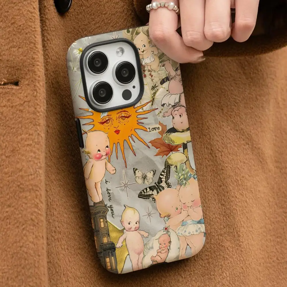 Милый детский чехол K-Kewpie для iPhone 17 Pro max 16, 15, 14, 13, 12, 11 Pro Max Plus, глянцевый жесткий чехол из жесткого ПК HD