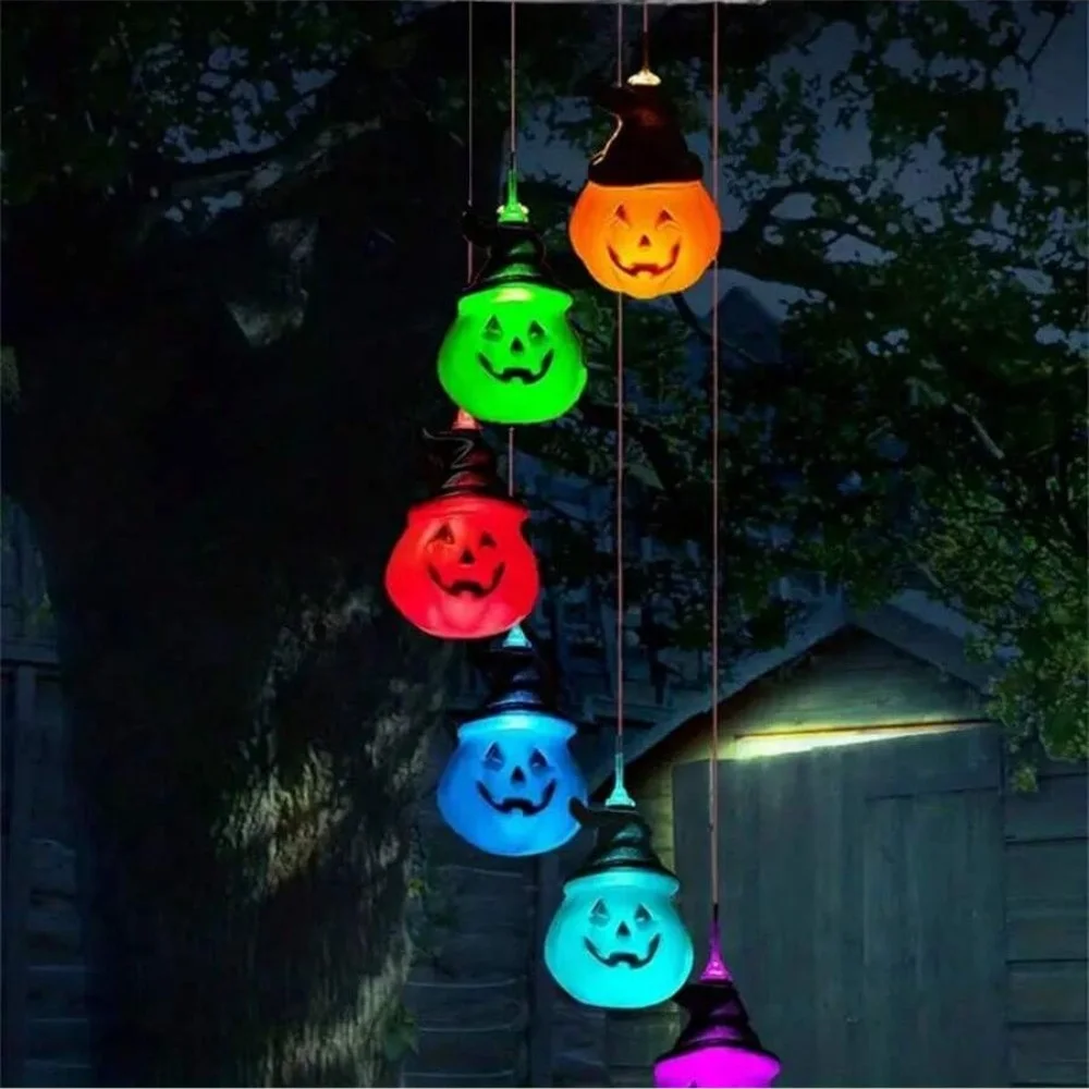 1PC Solar Halloween Pumpkin Wind Chime Light Hanging Fairy Lights for Patio Backyard Home Decor Party Atmosphere Lighting