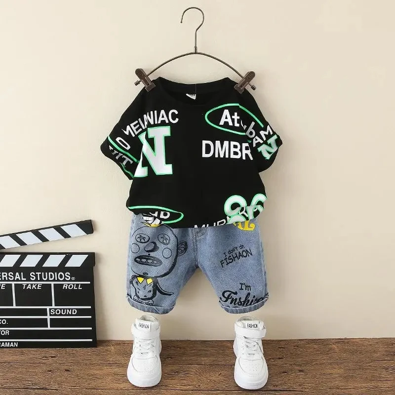 Summer Boys' Clothing Set New Fashionable Children's Baby Short Sleeve Letter T-shirt Shorts 2-Piece Children's Clothing Set