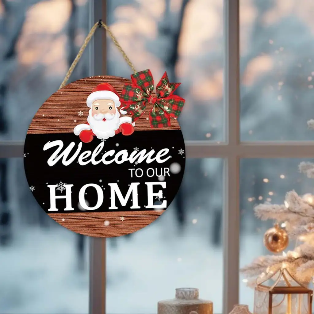 Christmas Wood Door Sign with Rope Xmas Wall Plaque for Wall Holiday Window