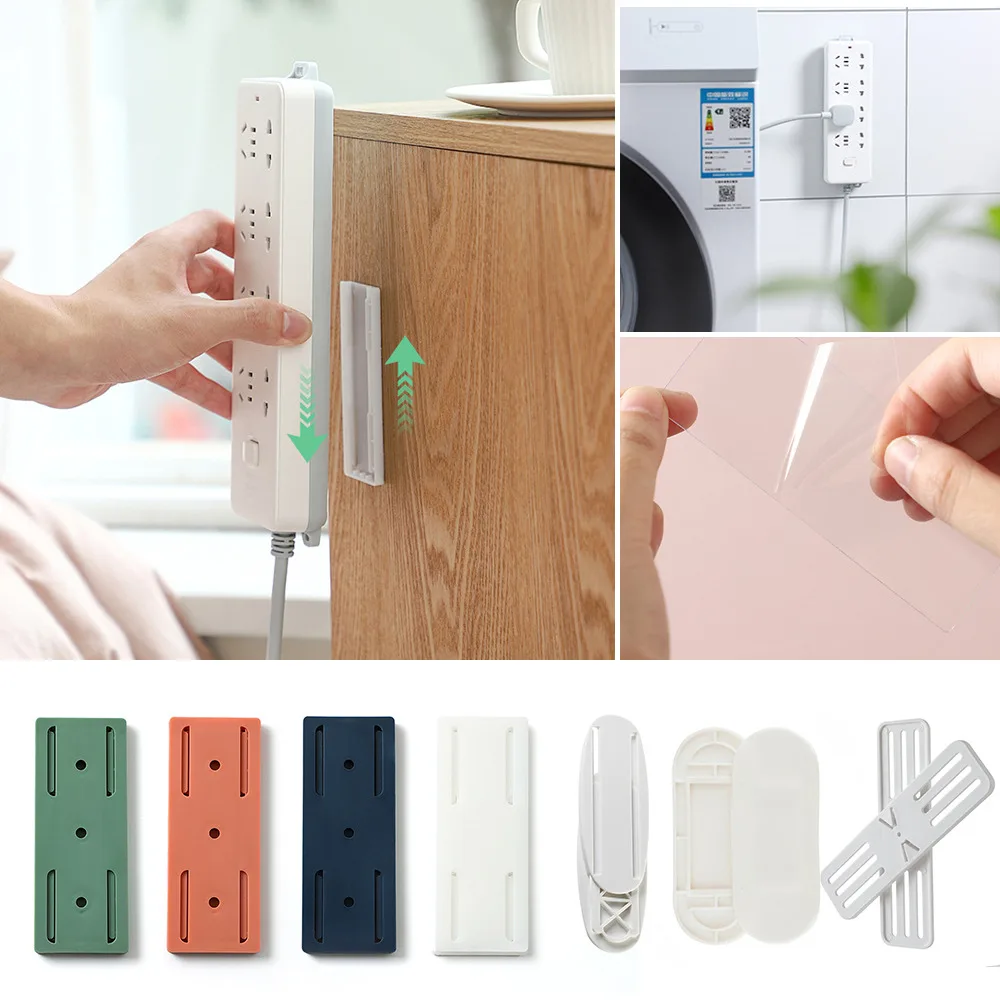 1/6pcs Wall-Mounted Holder Punch-Free Plug Fixer Self-Adhesive Socket Fixer Cable Power Strip Holder Cable Wire Organizer Rack