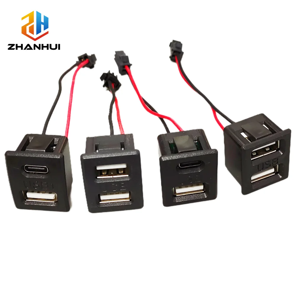 1/2/5PCS Double Layer Type‑C USB‑A Female Socket with JST SM Connector Wire, USB Charging Port for LED Power Supply