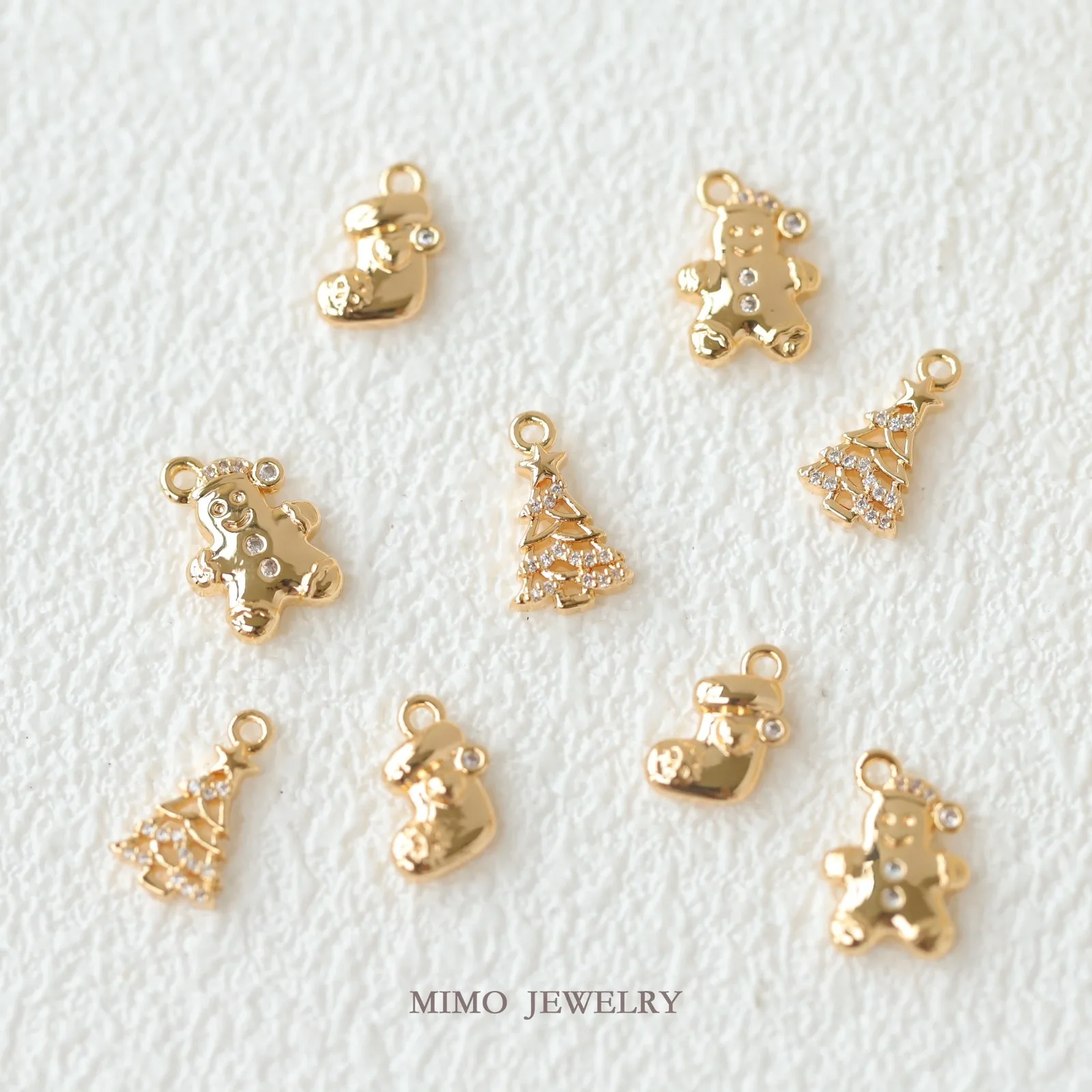 Christmas Series Christmas Tree Gingerbread Man Socks Charms Pendant Supplies DIY Hand Brass Gold Plated Accessories