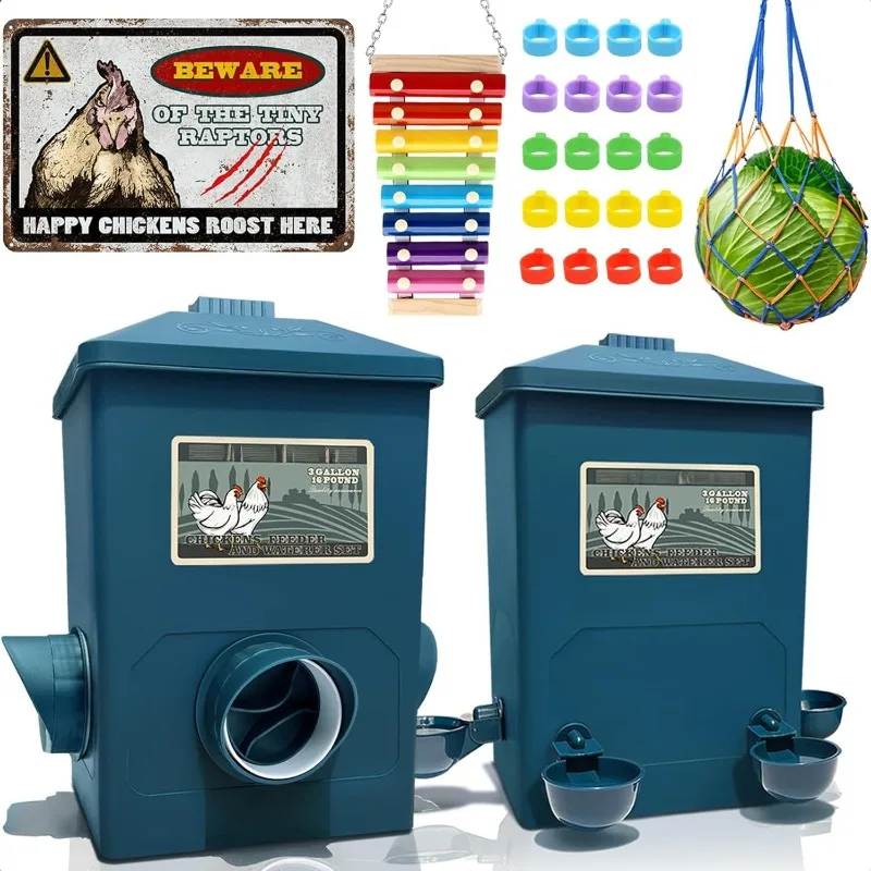 

Automatic Port Chicken Feeder and Cup Waterer Set - Chicken Coop Accessories, No Waste Poultry Feeder, 3 Gallon/16 Pounds