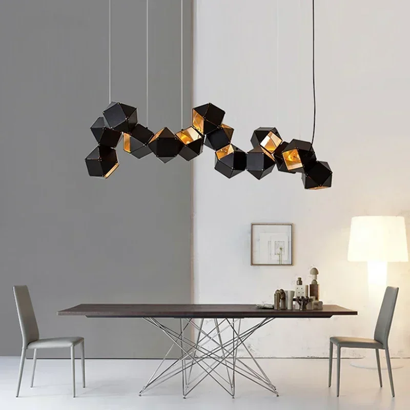 Modern Steel Polygon Led Chandelier Lighting Living Dining Room Pendant Lights Home Decor Bedroom Kitchen Hanging Lamp Luminaire