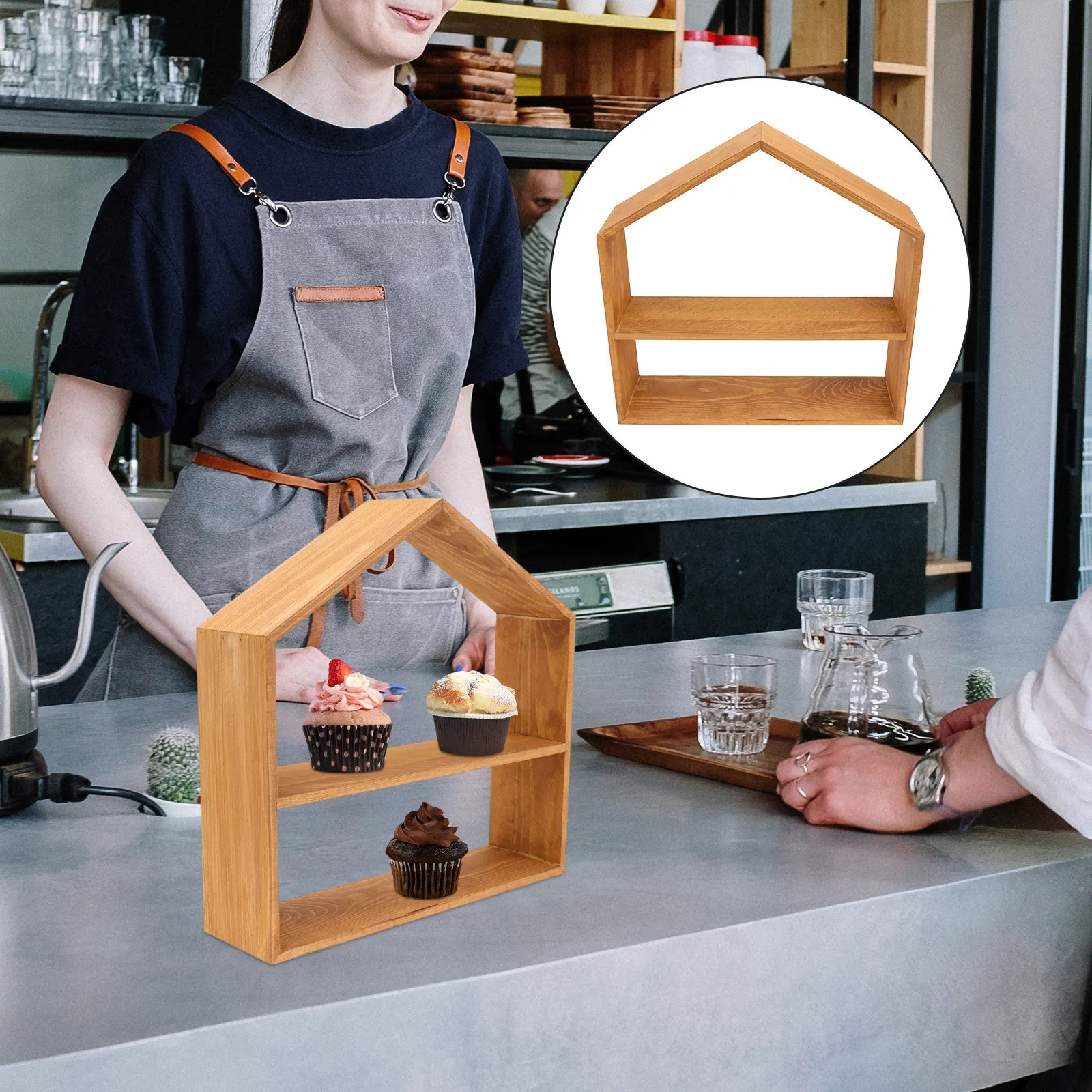 

1Pcs Wooden Cake Rack Brown House Shape Multipurpose Dessert Cake Holder Fruit Storage Stand Party Display Shelf Afternoon Tea