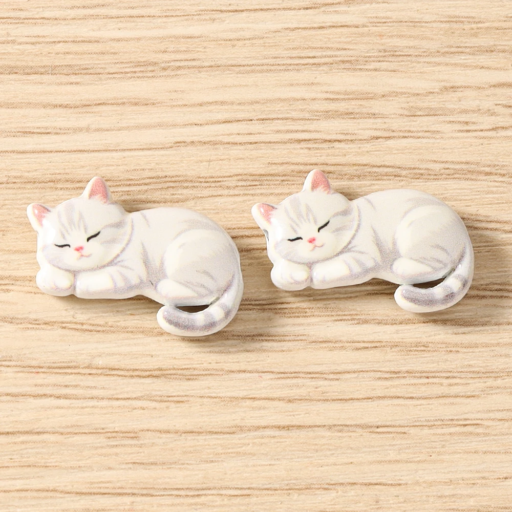 Tusember 5 Stück 15*19mm Niedliche Kawaii Keramik-Katzen-Anhänger Perlen für Schmuckherstellung Armbänder Halsketten DIY Mädchen Geschenke – Detail 24