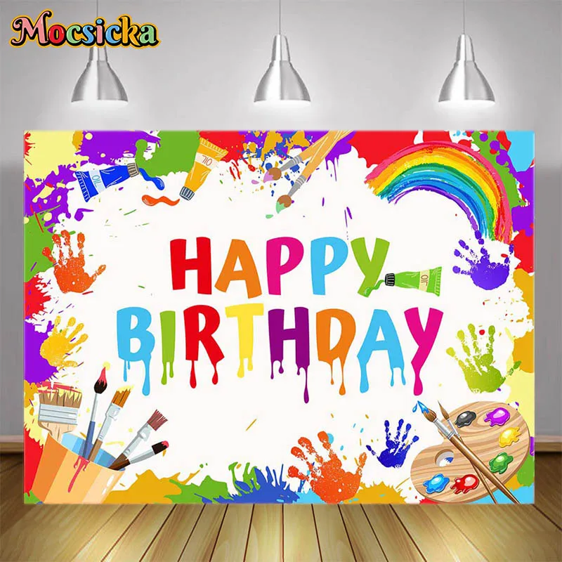 

Watercolor Painting Happy Birthday Colorful Backgrounds for Photography Little Painter Colorful Painting Pen Party Decor Banner