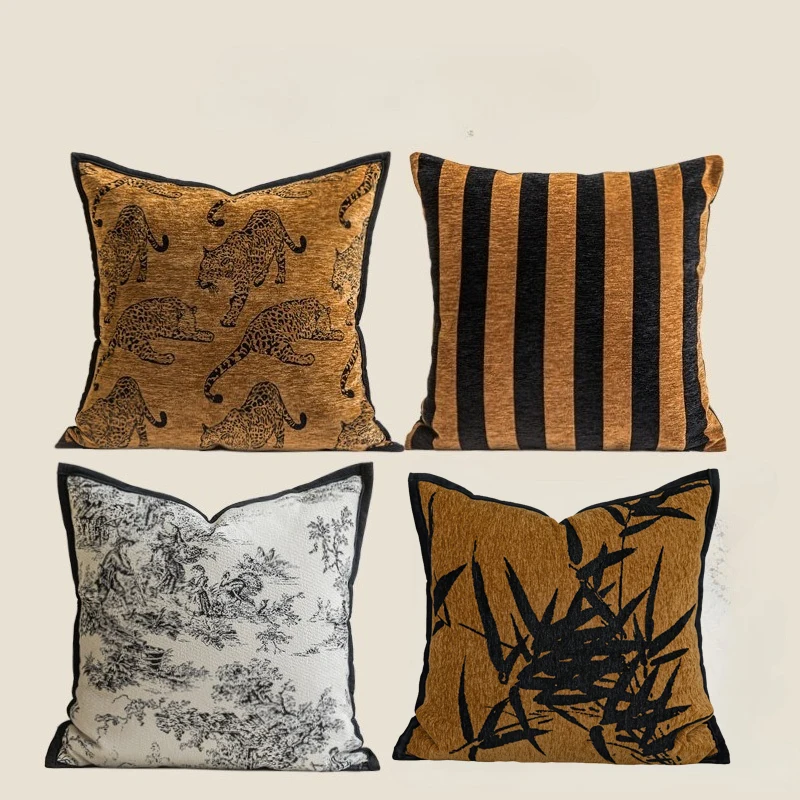 30X50/45X45CM Animal Embroidery Throw Pillow Cover Brown Light Luxury Cushion Cover Decor Home Decorative Pillowcase