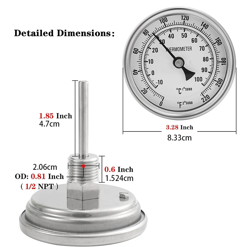 Weldless bi-metalowy termometr Kit, sonda 3 \