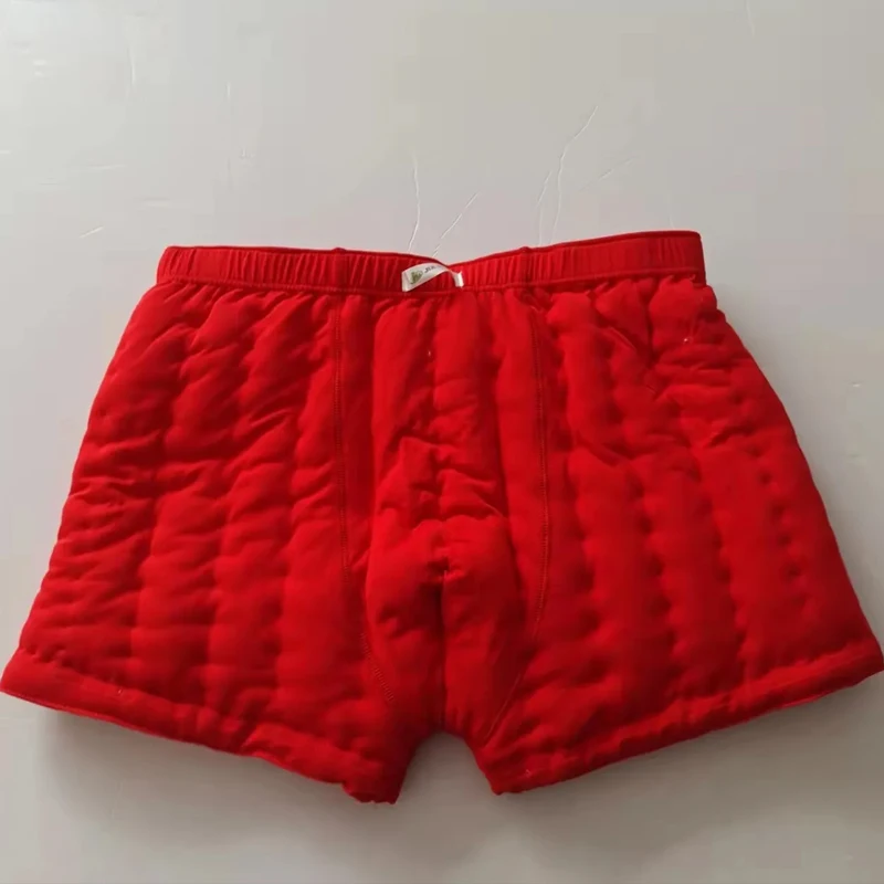 Men's Handmade Red Cotton Boxer Shorts Filled Cotton Puffy Warm Pants Fetish Plus Size Sexy Panties BF Private Party Costumes