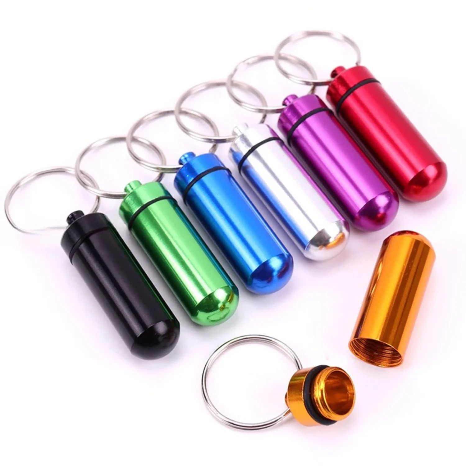

1PC Aluminum Waterproof Pill Shaped Box Bottle Holder Container Keychain Medicine Box Pill Box Key holder