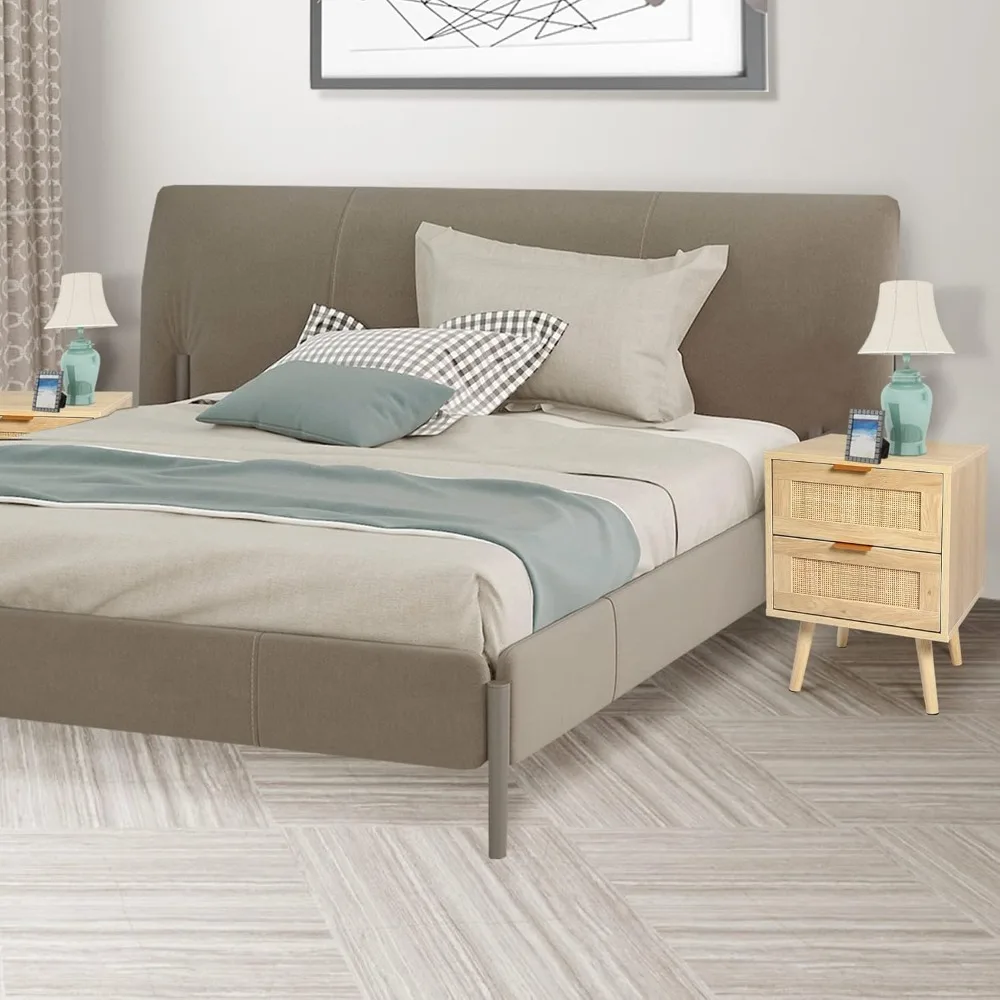 مجموعة منضدة بأدراج الروطان الحديثة، طاولات بجانب السرير خشبية مكونة من قطعتين لغرف النوم، طاولات جانبية أنيقة ذات درجين