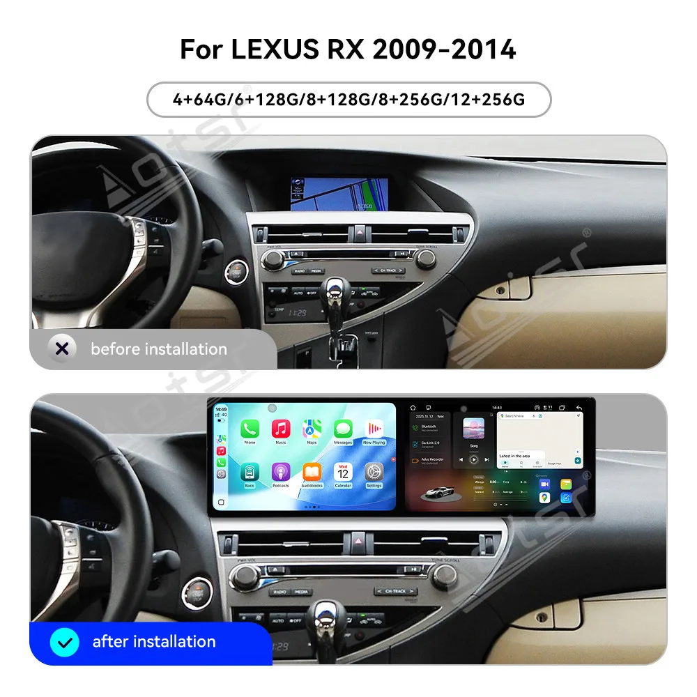 Dual 10.1 Inch Android 15 CarPlay Radio For  LEXUS RX 2009-2014 HD Touch Screen Multimedia Player Car GPS Navigation Head Unit