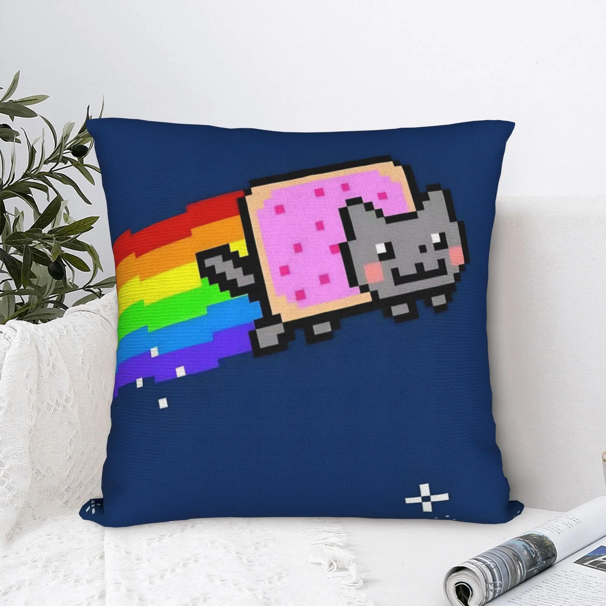 Nyan-Cats Rainbow Funny Game Pillowcase Soft Polyester Cushion Cover Decor Internet Meme Throw Pillow Case Cover Bedroom Square