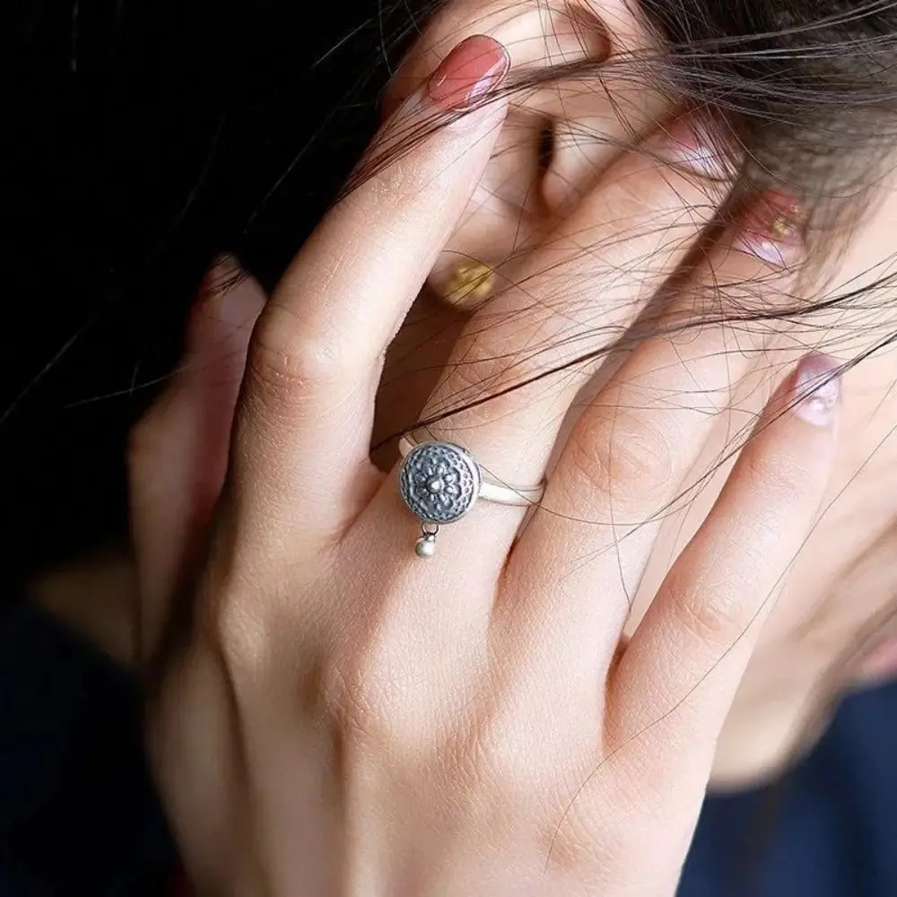 Finger Rings Rotatable Spinner Ring Flower Adjustable Vintage Ring Ethnic Style Open Fortune Wealth Ring Women