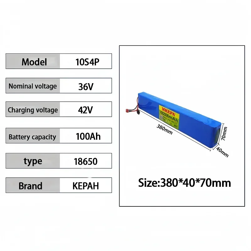 36V 10S4P 100Ah 100000mah 18650 Lithium Ion 42V Battery Pack Original high power cell Built - In BMS Protection