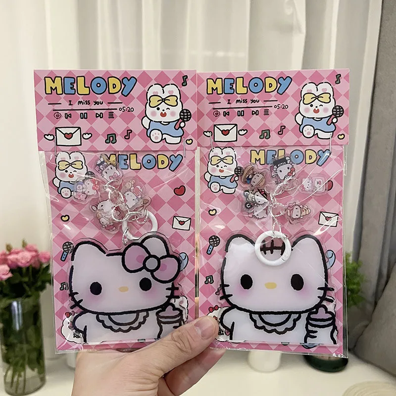 10pcs Sanrio Hello Kitty Keychain Kawaii Doll Kuromi Cinnamoroll Acrylic Transparent Chain Anime Package Decorate Accessories