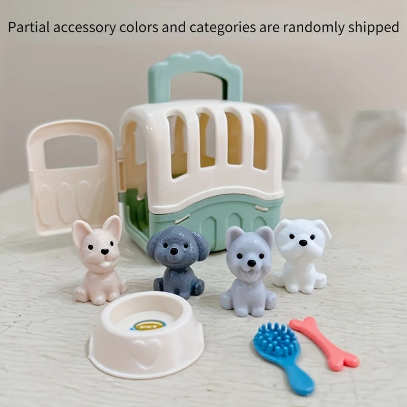 8pcs/set Cute Dog Pet Basket Family Toys, Dog Doll Set, Dog Cage Toys, Christmas Decoration And Thanksgiving Gifts