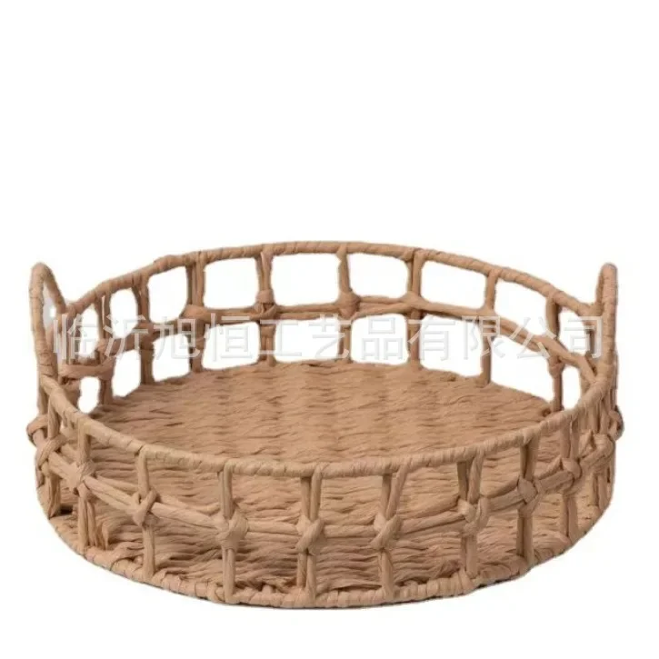 Paper rope storage basket, hand-woven basket, household desktop round bread, dried fruit basket, stove-brewed tea storage basket