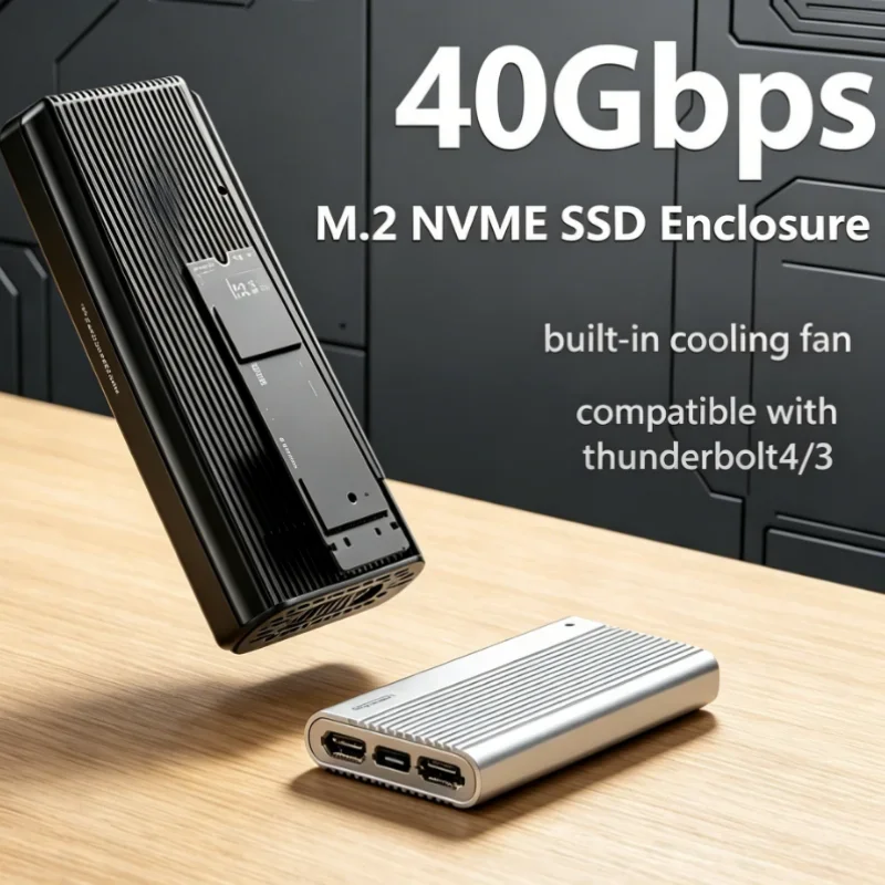

With Cooling Fan High Speed USB4 40Gbps M.2 NVMe SSD Enclosure Compatible with Thunderbolt 4 3 PCIe 4.0 Solid State Drive Case