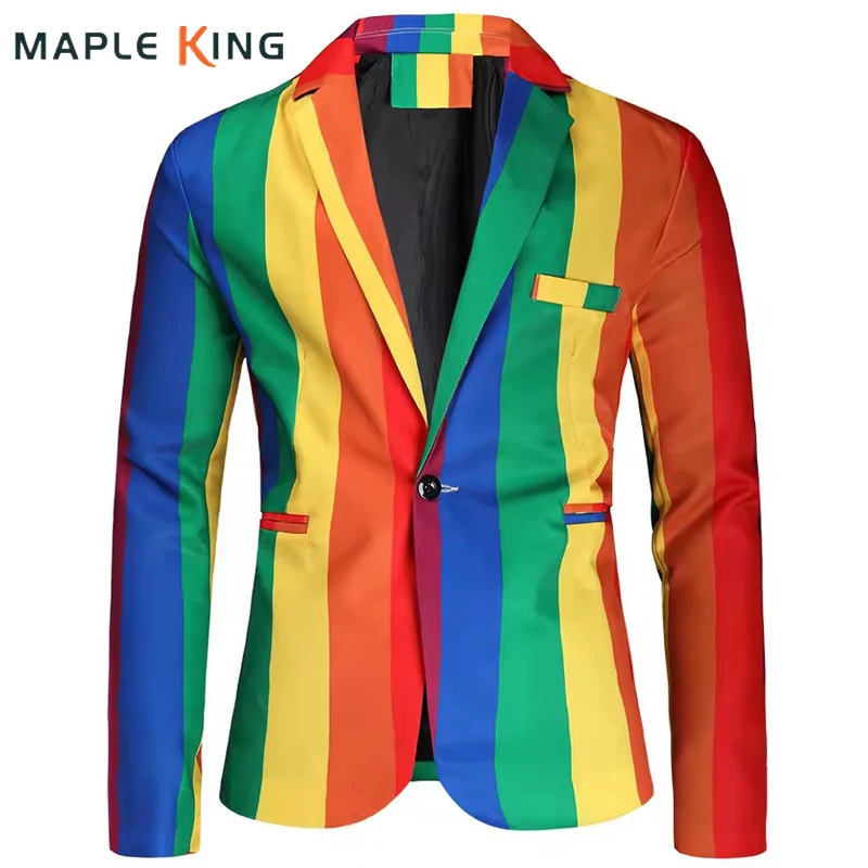 

Роскошный мужской костюм в радужную полоску, пиджак Homme 2026, модная мужская одежда, вечерние сценические Chaquetas Hombre, деловой костюм, куртки 4XL