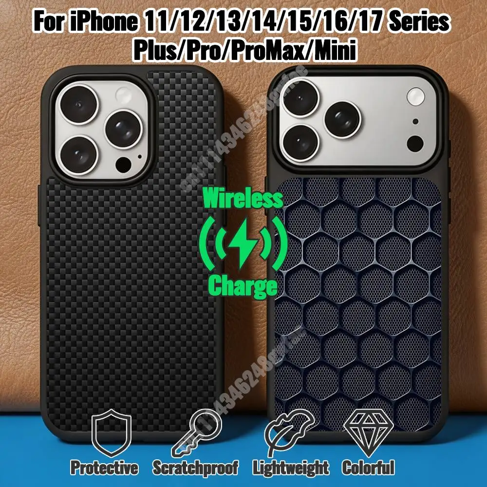 Auto Industry Carbon Fiber Pattern Magnetic Charge Case for iPhone 17 16 Pro Plus 15 14 Max Mini 13 12 11 Secure Protector