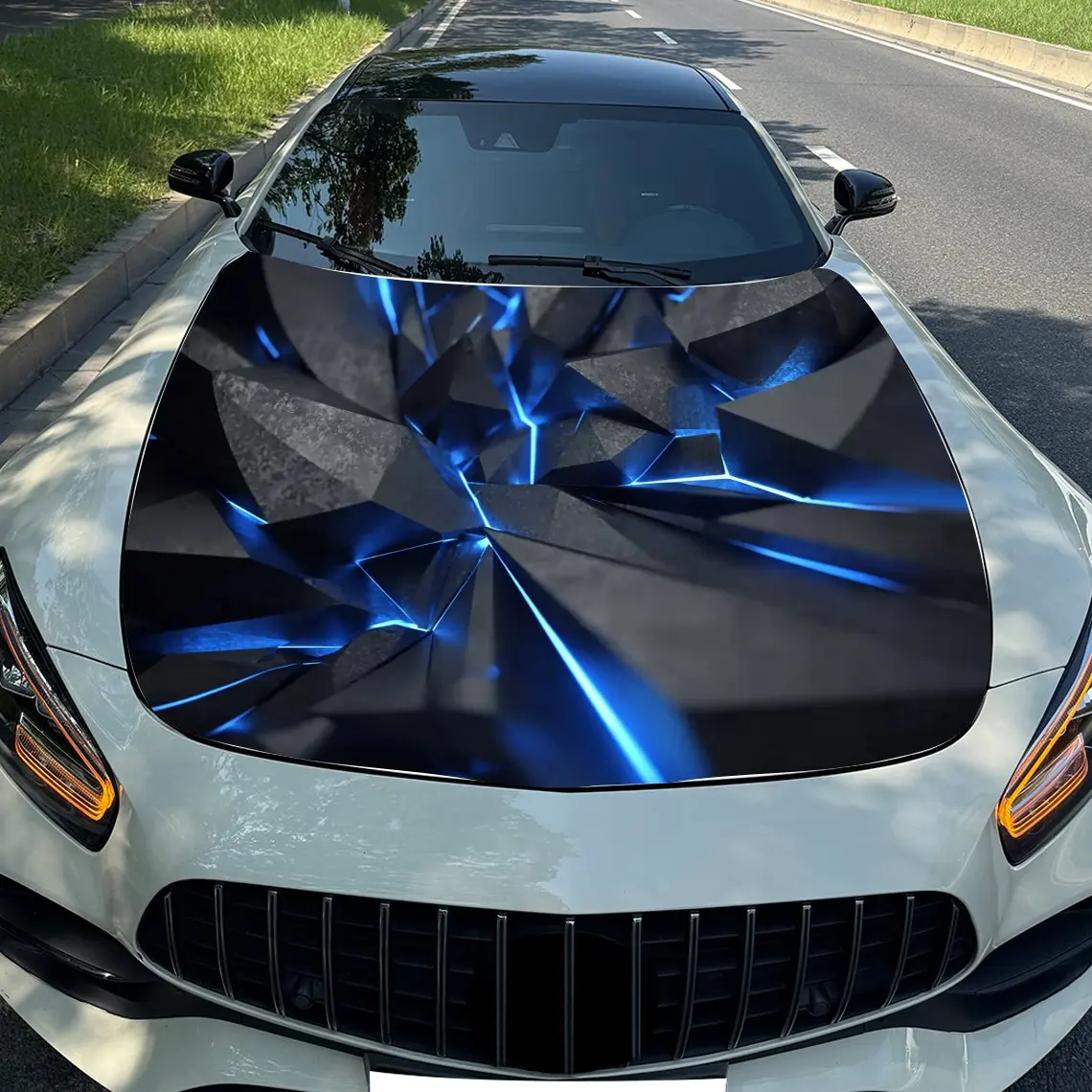 

Polygon Shine Car Hood Sticker PVC Self Waterproof Stick, Striking Auto Exterior Accessories Decor Protect Gift for Car Lover