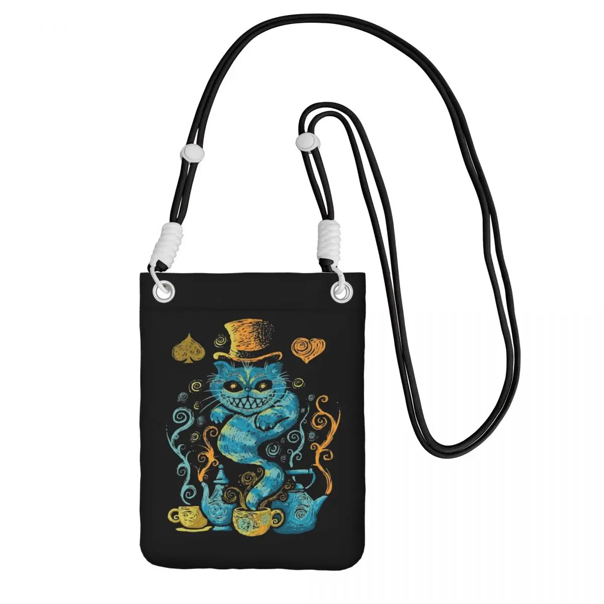 

Custom Alice In Wonderland Carry A Mobile Phone Bag Diagonally Women Men Cheshire Cat Shoulder Crossbody Bag Detachable Strap