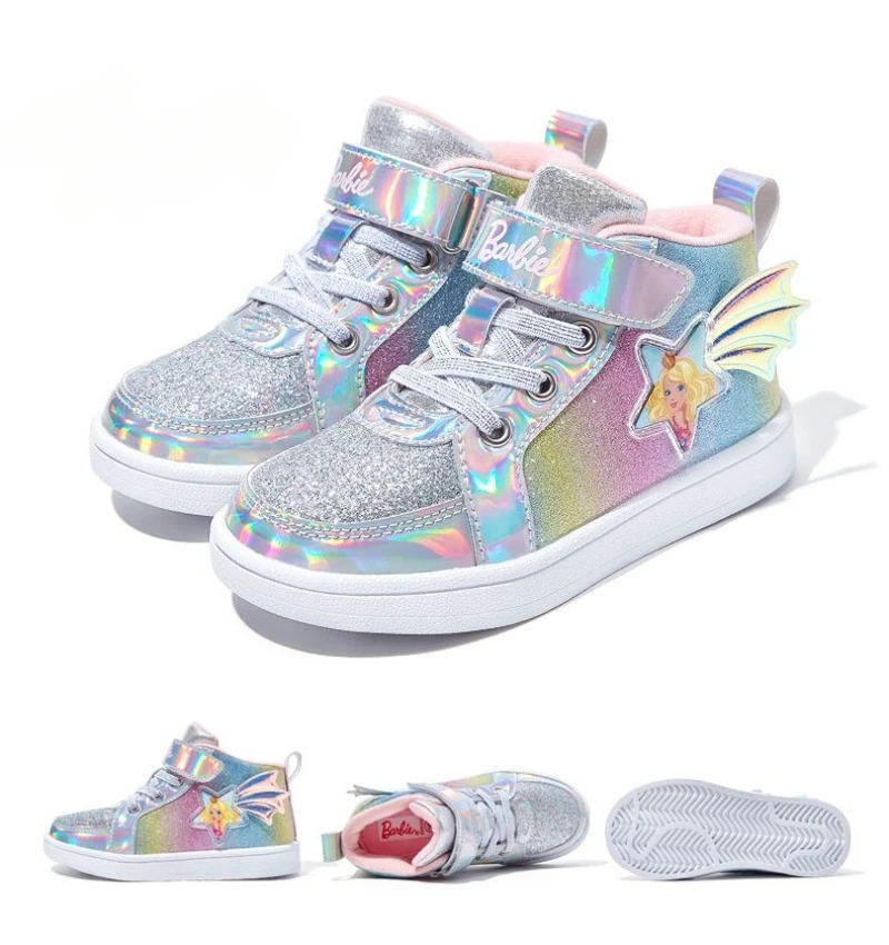 Kawaii Barbie Children\'s Sneakers Anime Cute Cartoon Plus Velvet Warm Running Shoes Sweet Girls Casual Versatile Sports Shoes