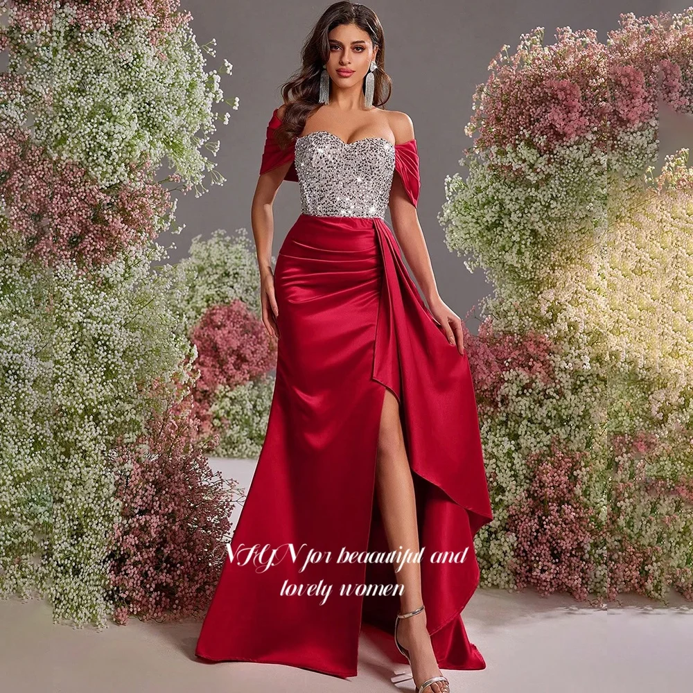

NFYN Mermaid Formal Gown Off Shoulder Prom Dresses Sequined Princess Evening Gowns for Women حزب فساتين Customized
