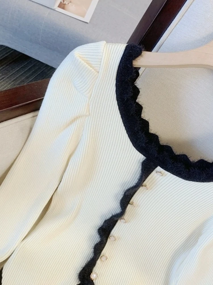 Y2K Temperament Women Cardigan Tops 2024 Ropa Mujer Pull Femme Knitted Tunic Sweater Coat Ruffles Chic Sweet Sueter