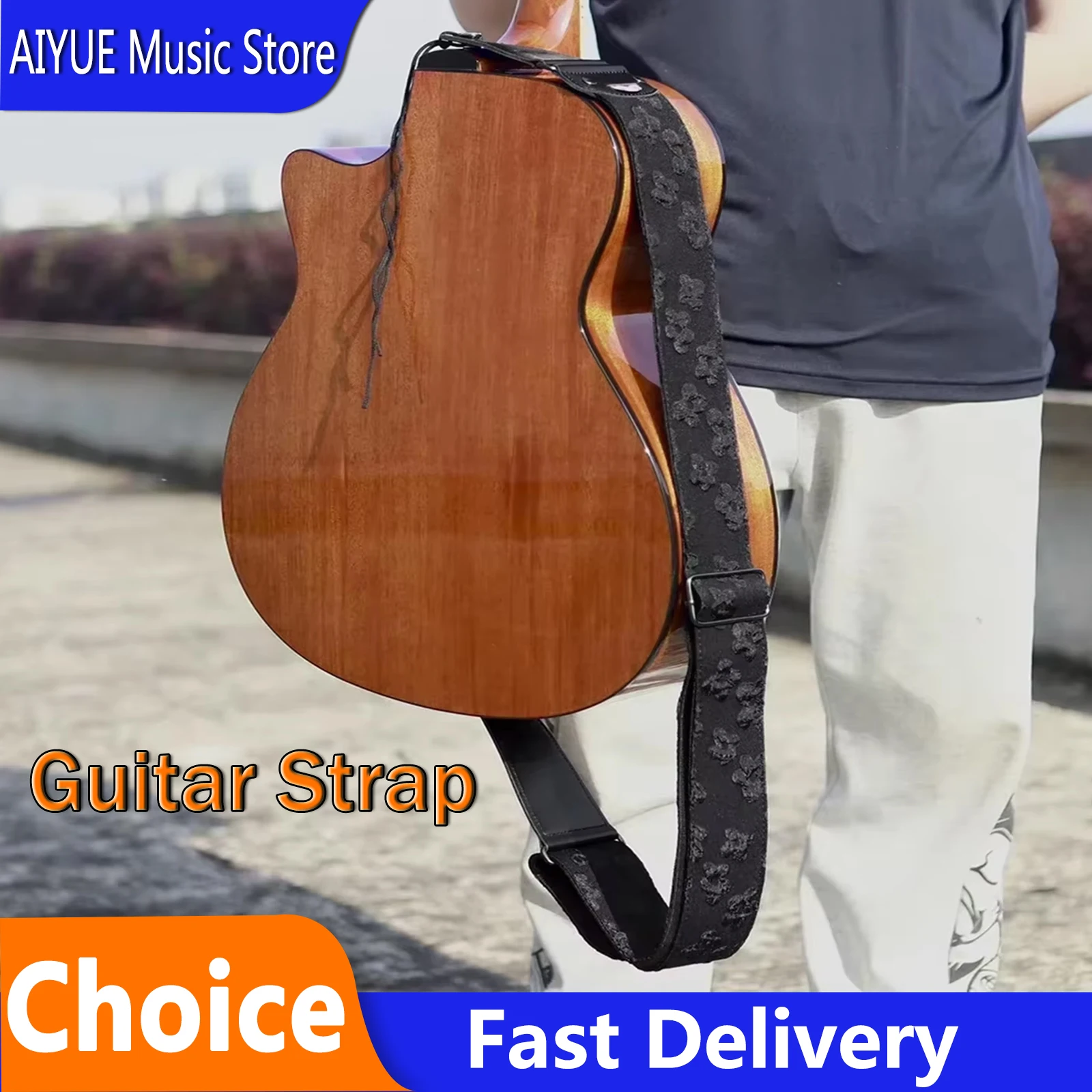 Guitar Strap Jacquard Fabric Stereo Relief Pattern Adjustable Universal For Electric Acoustic Bass Guitar Instrument Parts