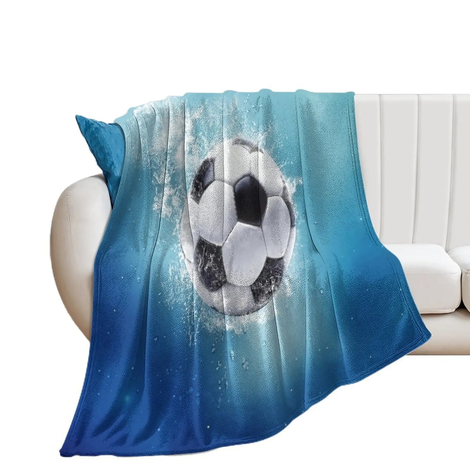 Soccer Water Splash Throw Blanket Thermal Retros Furry Blankets