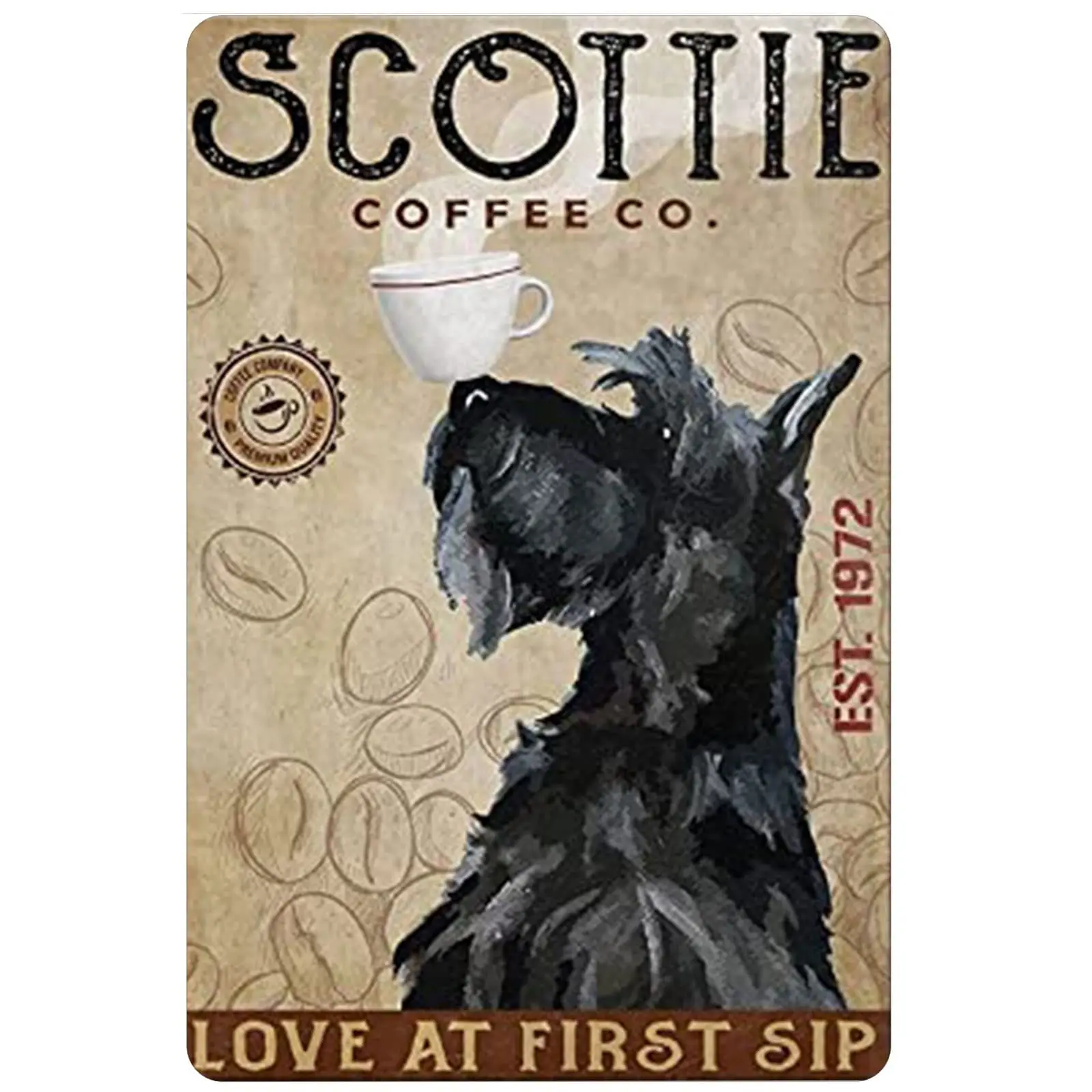 Vintage Metal Sign Scottie Coffee Co. Love At First Sip Metal Tin Sign Aluminum Sign For Home Coffee Bar Wall Decor 8x12 inch