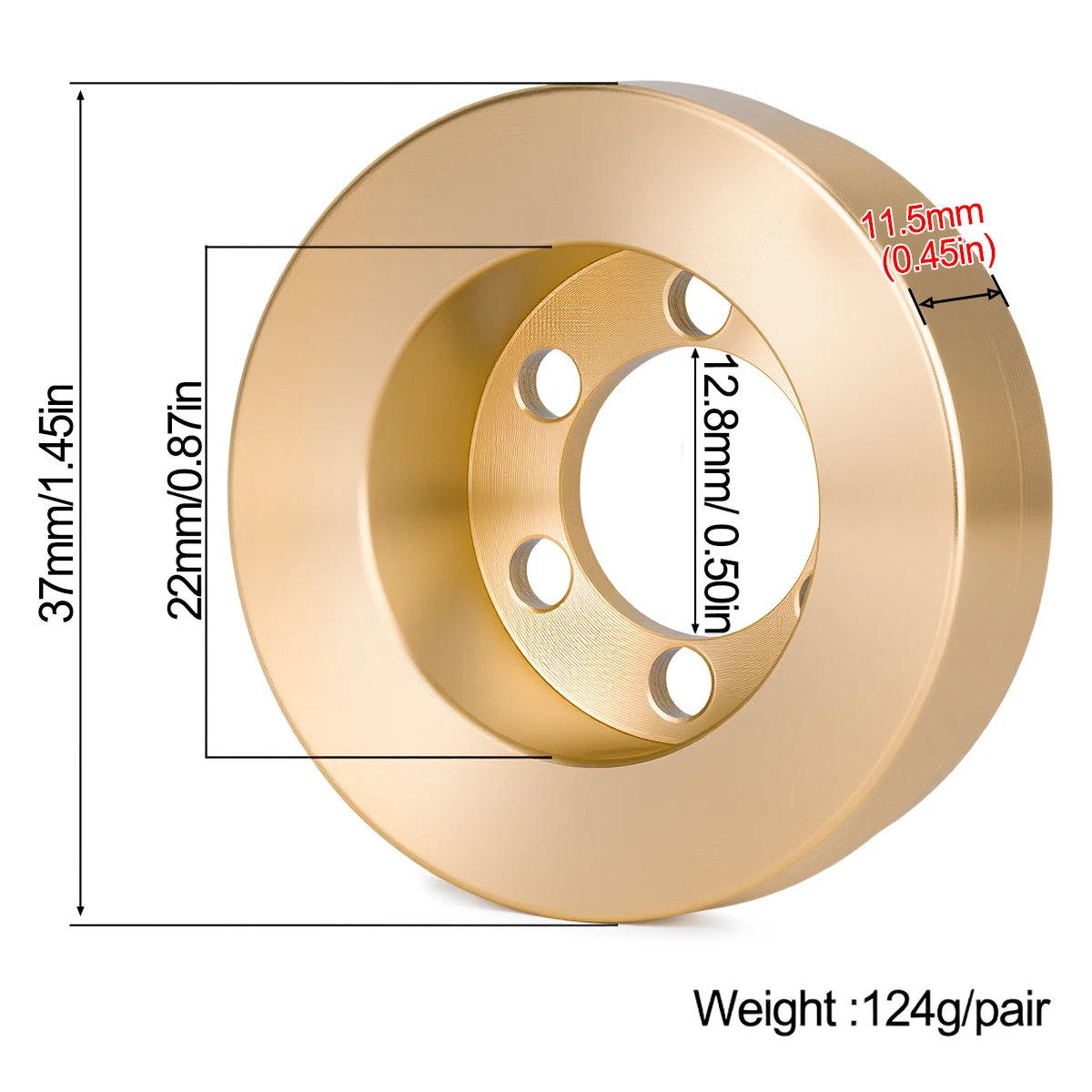 ตุ้มน้ำหนักถ่วงภายในทองเหลืองหนัก 62 กรัม สำหรับ Axial SCX10 90046 TRX4 รถบังคับวิทยุขนาด 1/10 ล้อขนาด 1.9 2.2 นิ้ว อะไหล่