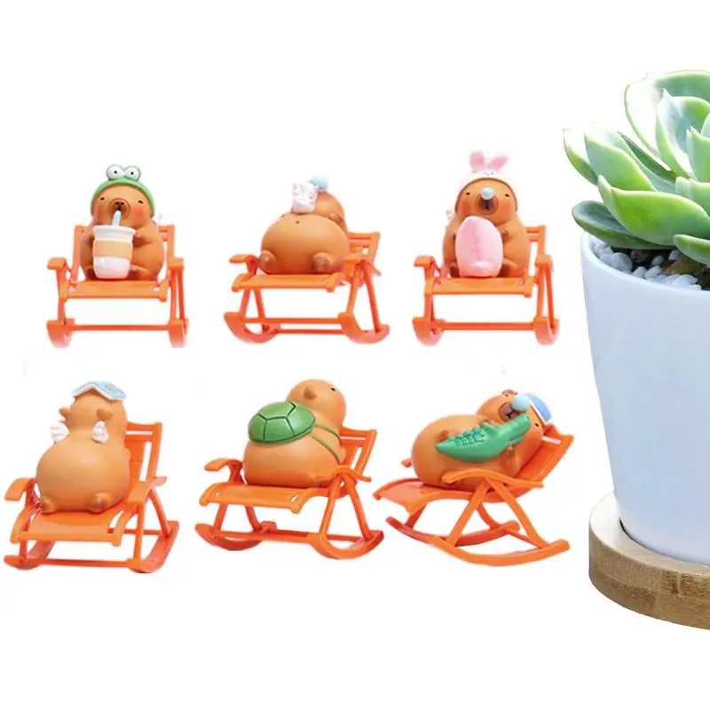 Tiny Capybara Figurines Capybara Figures Rocking Chair Decor Simulation Capybara Rocking Chair Model Miniature Garden