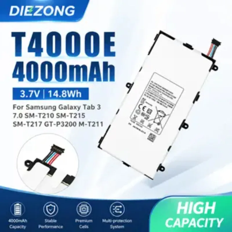 

High-Quality T4000E 4000mAh 3.7V Tablet Battery for Samsung Galaxy Tab 3 7.0 SM-T210 SM-T215 SM-T217 GT-P3200 M-T211 with Tools