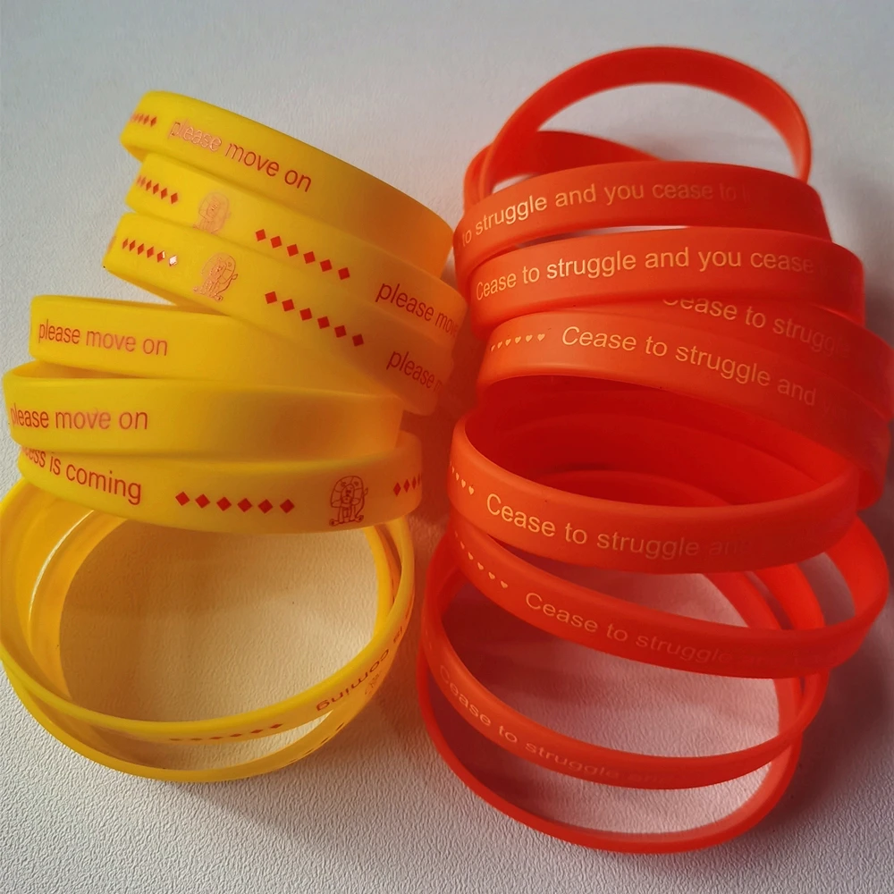 10PCS Set Silicone Bracelets Motivational Soft Bangles Elastic Inspirational Wristband Yellow Orange Color Band Move On Jewelry