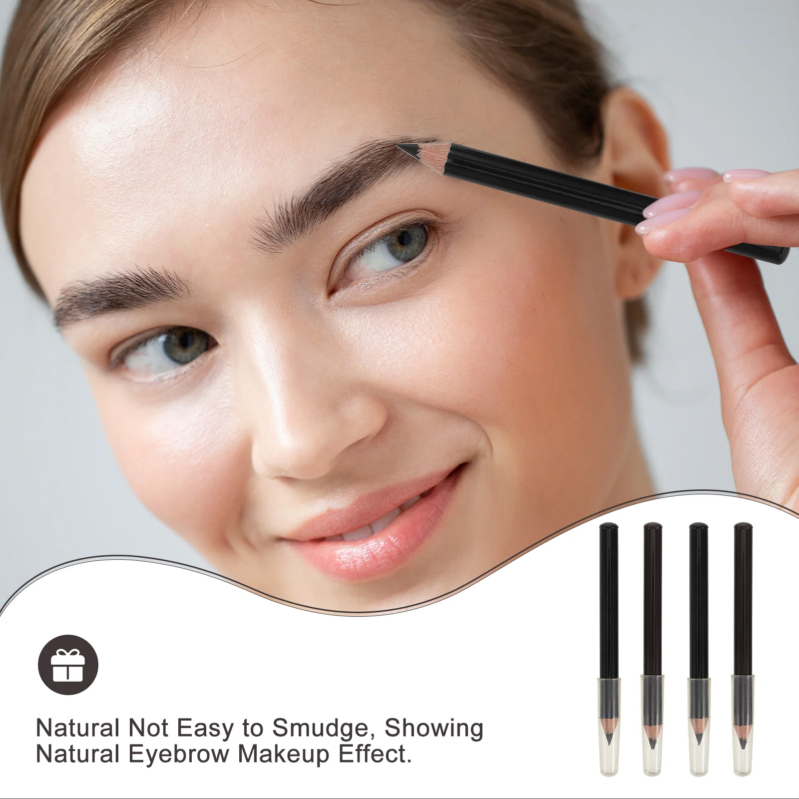 4-delige houten wenkbrauwpotloodset Waterdichte wenkbrauwmake-up Zachtbruin Lange slijtvaste wenkbrauwvormset voor gedefinieerd natuurlijk