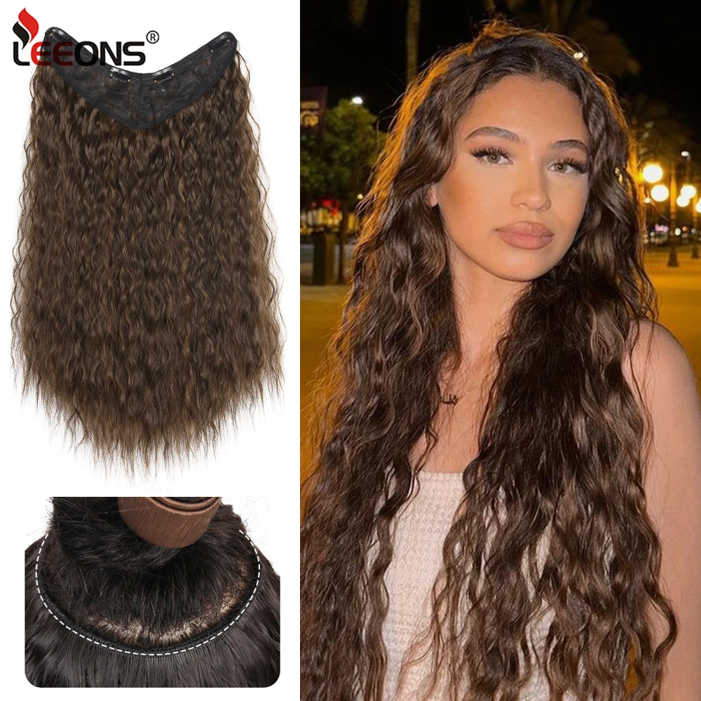 Synthetic Clip In Hair Extensions Curly Invisible Seamless V-Shaped Wig False Hair Black Brown Hair Pieces For Women 22Inch