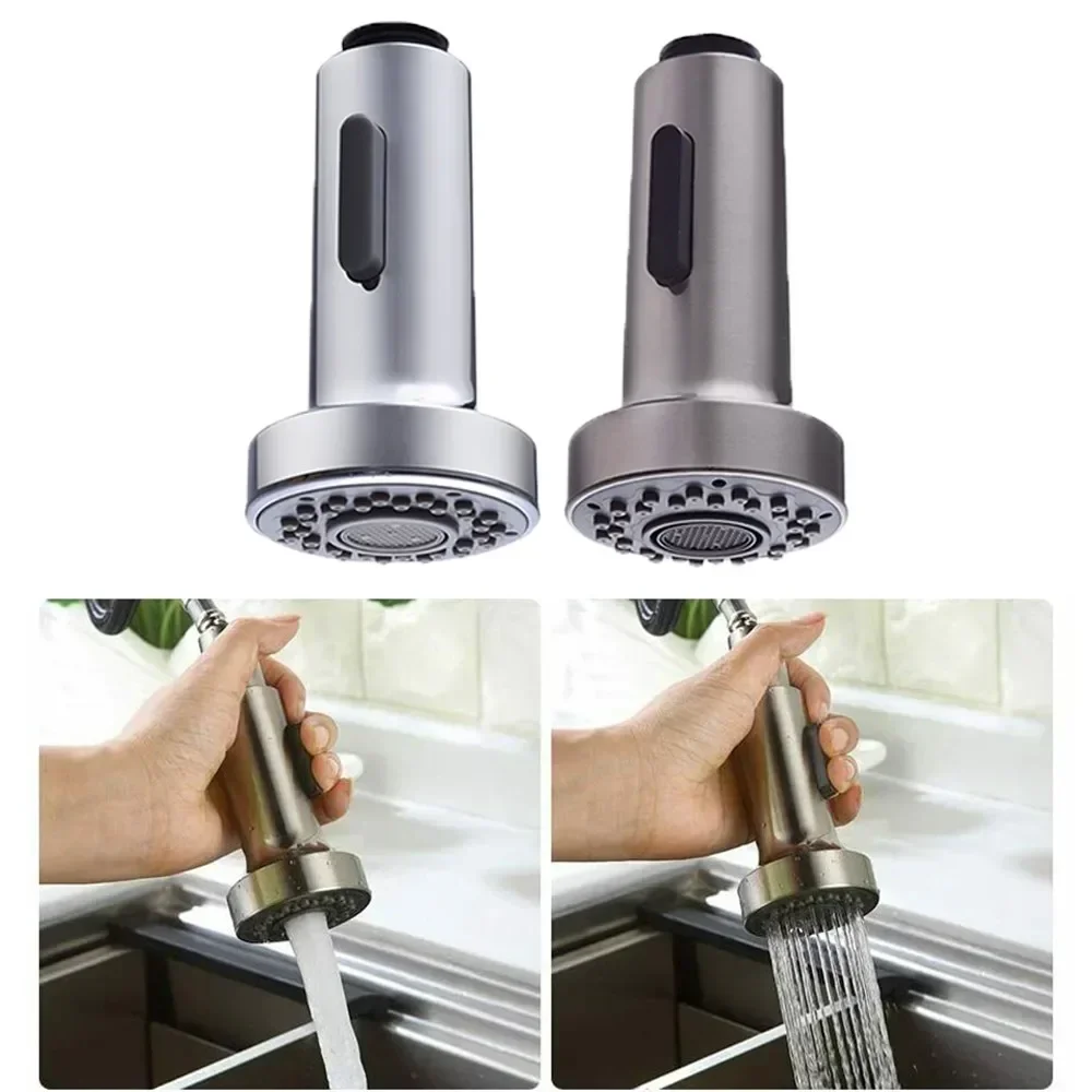 Chrome Pull Out Spray Head Faucet Kitchen Sink Basin Mixer Tap Replace Universal For 1/2 Inch Faucet Spare Spout NEW