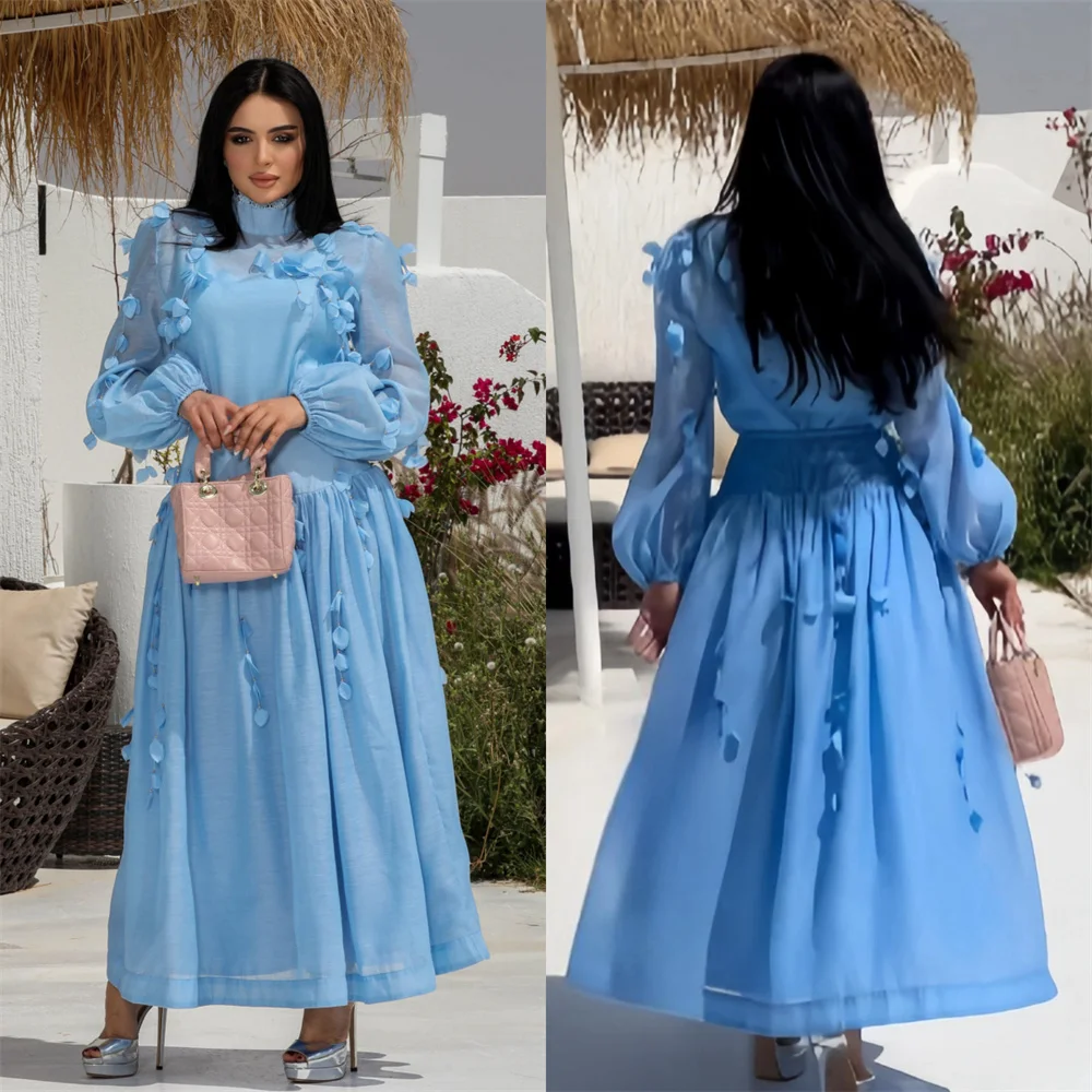 Customized Saudi Arabia Prom Dress Dearin High Collar A-line Ankle Length Skirts Applique Bespoke Occasion Dresses Evening Forma