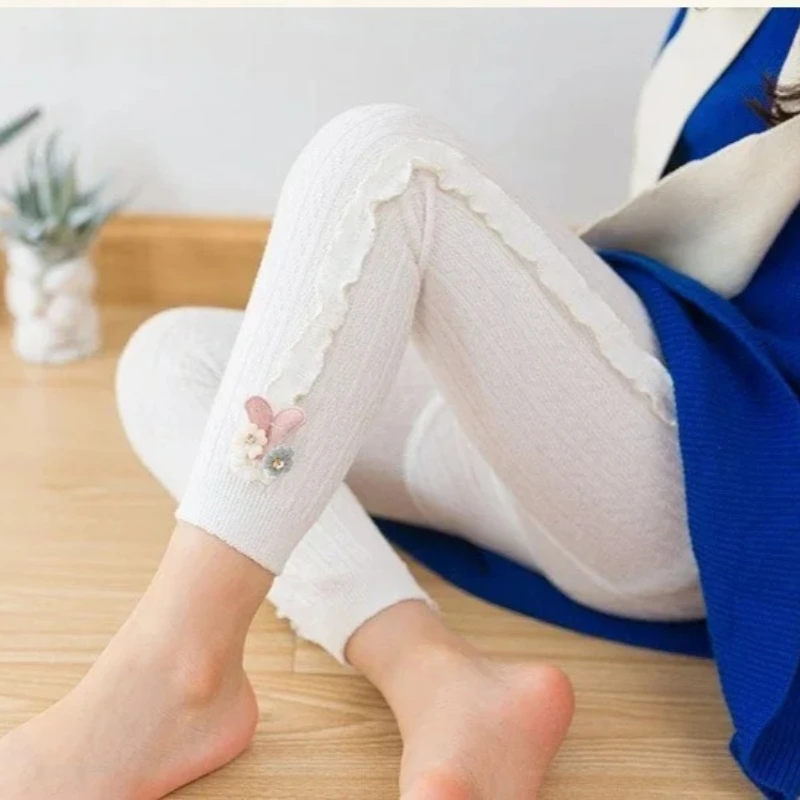 Kids Girls' Medium-thick Autumn Versatile 2027 New Stretchy Stylish Leggings with Ruffled Sides for Baby Pants