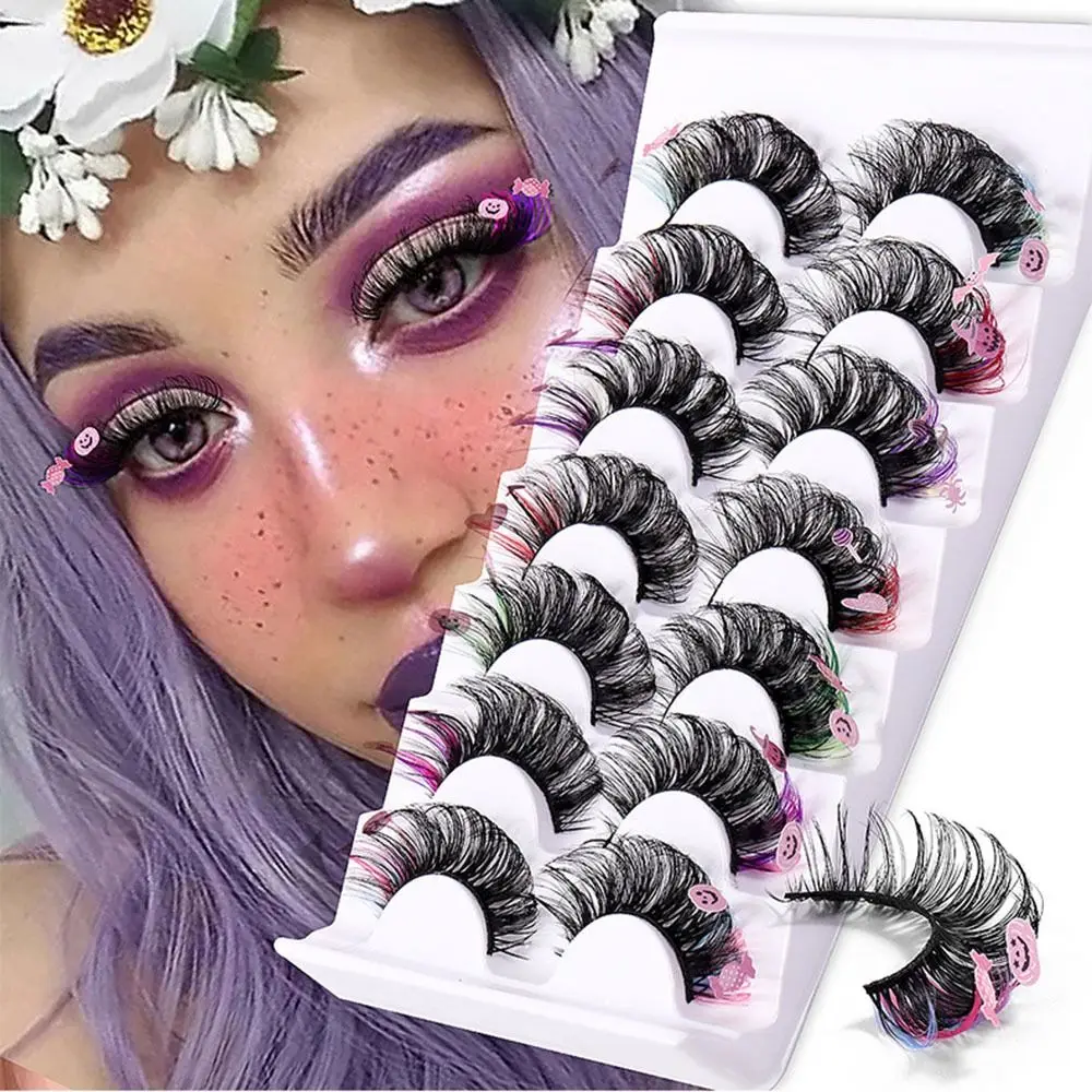 7 Pairs Dramatic Colorful Eyelashes Bat Thick Fluffy Halloween Sequin Mink Eyelashes Russian Curly Full Strip