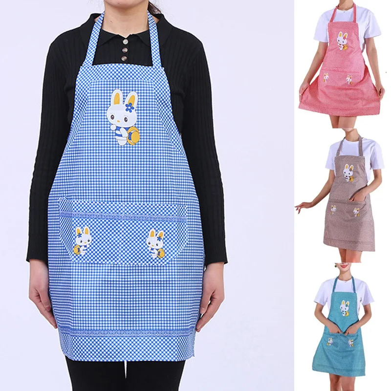 Cartoon Apron Grill Nail Salon Waiter Pockets Grid Kitchen Apron Cooking Kitchen Baking Bbq Party Adult Waterproof Men Women