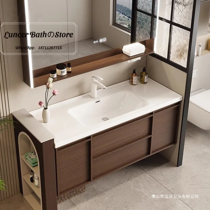 Medieval style bathroom cabinet combination ceramic integrated basin new simple bathroom hand wash washbasin cabinet