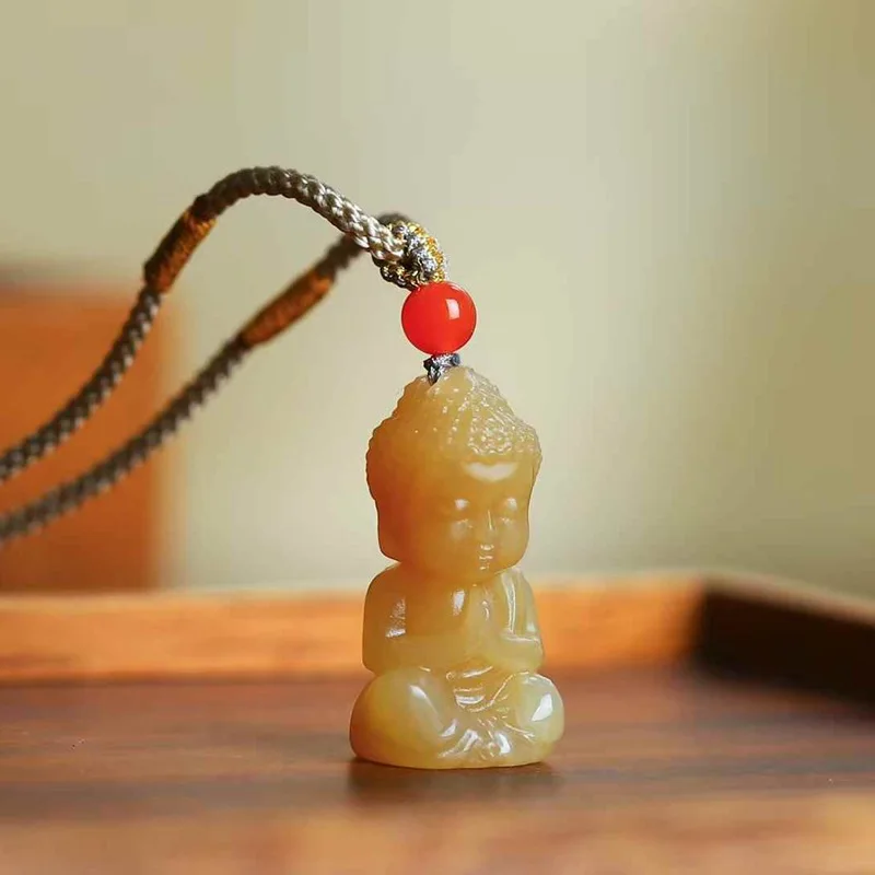 

Natural Hetian Jade Qiemo Old Material Full Sugar Color Buddha Pendant With Certificate